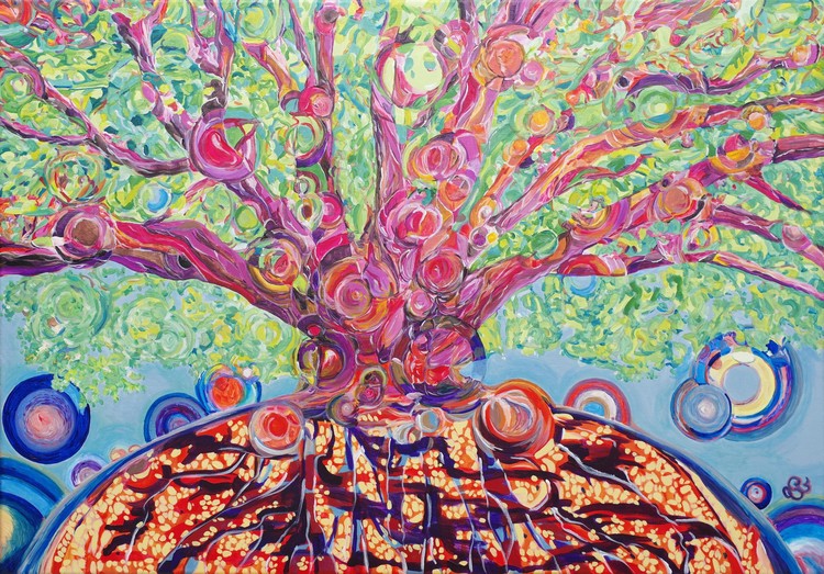L'Arbre des mondes, acrylique, 70 x 100cm