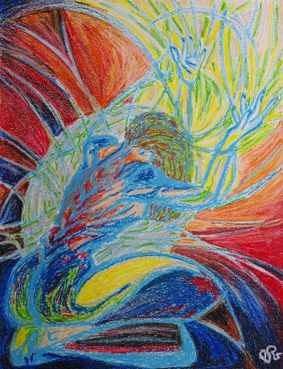 Flamme bleue, Pastel gras, 50 x 65cm